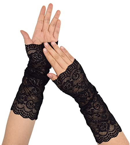 TeeYee Damen Spitze Handschuhen Halb Finger Lang Handschuhen Mesh Spitze | Knigge Sommer Handschuhe,Blume Pattern,für Hochzeit,Braut