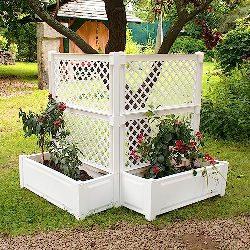 NYVI Pflanzkasten NYVIGreen 100x43x140 cm 110 Liter mit Spalier 2er Set - Pflanzkübel aus wetterfestem & recyceltem Kunststoff - Blumenkasten - Pflegeleicht, Montage ohne Werkzeug, Farbe:Weiß