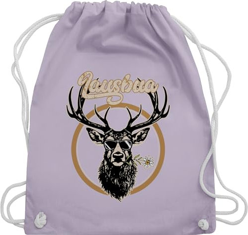 Turnbeutel Rucksack - Kompatibel mit Oktoberfest Tasche - Lausbua Hirsch Hirschgeweih Lausbub - Unisize - Pastell Lila - trachtenrucksack bayrische trachtentaschen bayrisch oktoberfest-tasche bayern