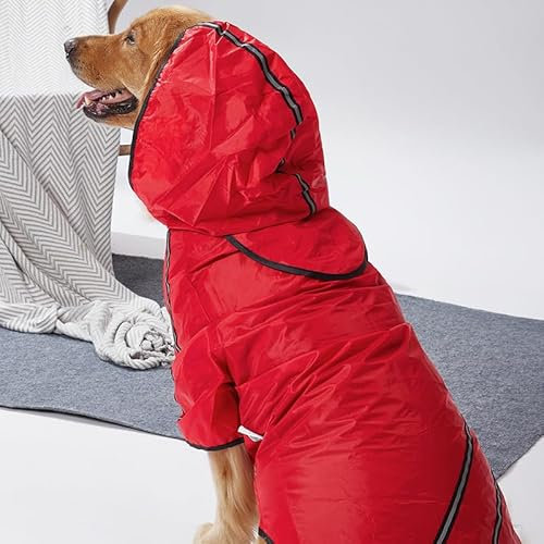 SARUEL Haustier-Regenmantel,Bonbonfarben,Reflektierende Streifen,Hunde-Regenmantel,Wind- Und Regendicht,Hunde-Kapuze,Regenmantel,Haustier-Outdoor-Kleidung,Rot,M