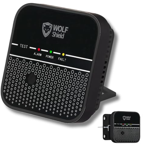 WOLF SHIELD Carbon Monoxide Detector 10 Year Sealed Battery Carbon Monoxide Alarm Free Standing |Portable Alarm|EN50291:2018 |No Display (Black)