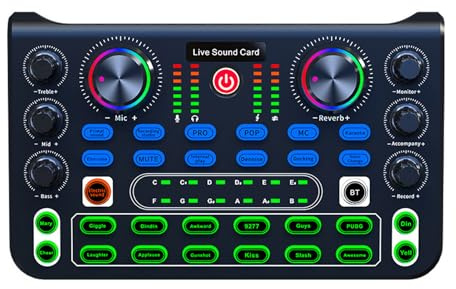 Live Sound Card, Clear Sound Karaoke Recording Mobile Audio Mixer, Adjustment Noise Reduction Gaming Audio Mixer for Live Broadcast, Karaoke, Recording, Voice Chatting