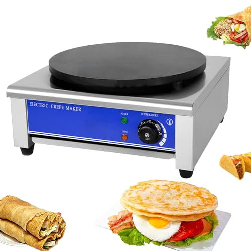 Macchina per crêpe elettrica commerciale, piastra riscaldante da 2,8 kW Piastra riscaldante per crêpe da 16 pollici di diametro, macchina per pancake a temperatura regolabile 50-300 ℃ per tortilla Bl