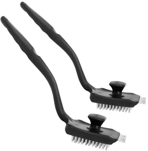 com-four® 2X Multifunktionale Grillbürste mit Edelstahlborsten und Schaber | 44,5 cm Kunststoffgriff - Effizientes Grillzubehör für BBQ - Gasgrill und Gussrost