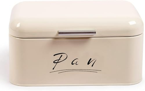Madera Nieve Panera de metal resistente | Cubierta abatible de fácil apertura | Ideal para almacenar pan y mantenerlo fresco por más tiempo | Diseño retro para cocina (Beige-tapa de Metal)
