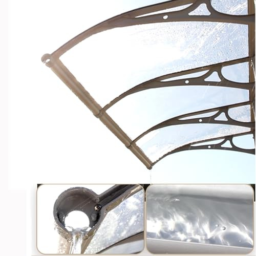 Auvent de Porte Terrasse en Polycarbonate Transparent Toit Abri Contre La Pluie et UV, Marquise aluminium Or Champagne,Protection de Porte de Toit chapiteau (60 x 330cm)