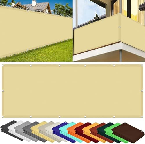 Balkon Sichtschutz Wasserdicht 180 x 500 cm Uv-Schutz, Windschutz Balkonbespannung Balkonverkleidung mit Ösen Kabelbinder Und Kordel Zaunblende für Garten Balkon Terrasse, Creme Farben