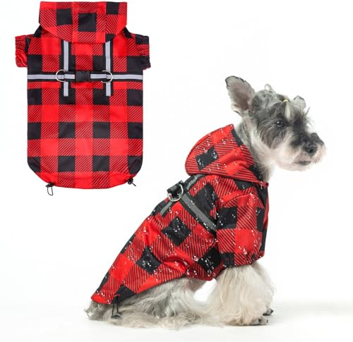 BEAUTYZOO Hunde-Regenmantel mit Kapuze und integriertem Geschirr für kleine, mittelgroße und große Hunde, Mädchen, Jungen, Hunderegenjacke, Zupfponcho, wasserdichter Hunde-Regenmantel, Kleidung für