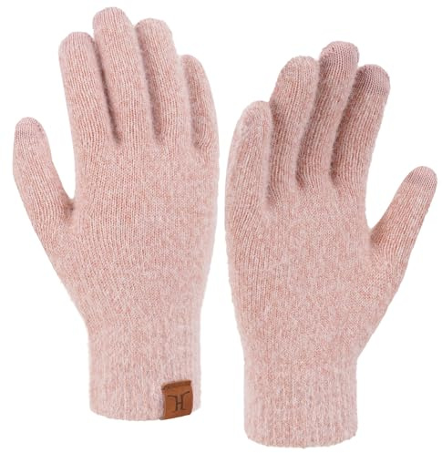 Bequemer Laden Touchscreen Handschuhe Damen Winter Warm Winterhandschuhe Strickhandschuhe mit Elastisch Manschette Frauen Geschenk, Rosa