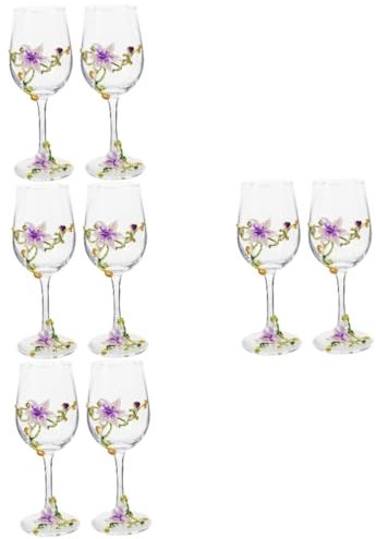 TOPBATHY 4 Juegos Copas De Champán De Alta Vasos De Flores Copas De Vino Taza De Flores Vino Tinto Vino Copa De Cristal Copa De Vino Pintada A Mano Vidrio Púrpura 2 Piezas * 4