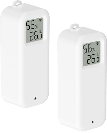 PHOVOLT Sensore Igrometro WiFi con display digitale, monitor intelligente wireless di temperatura e umidità con allarme di notifica tramite app remota per casa, serra, confezione da 2