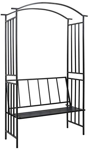 ShGaxin Arche de jardin avec banc, arche de jardin extérieur, rosier grimpant, arche mariage, arche pour plantes grimpantes, arche fleur, fer noir, 128 x 50 x 207 cm