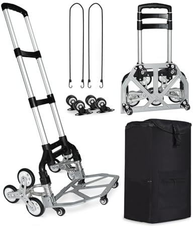 Frstem Treppensteiger Klappbar Faltbare Treppenkarre mit Wasserdichter Tasche Verstellbarem Griff Transportkarre Aluminium bis 125 kg,Upgrade Faltbare Treppenkarre mit 360° Universal vier kleine Räder