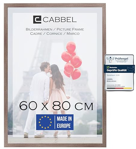 CABBEL 1x Marco 60x80 cm Marco Roble Oscuro 1-Pack | Marco Documento, Collage, Póster | Marco Póster Madera MDF Cristal Acrílico | Marco, Marco Puzzle, Cuadros, Marco Foto para Colgar