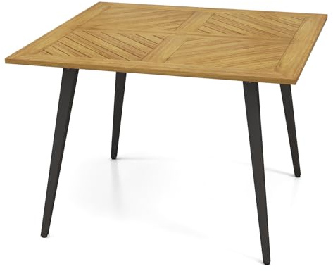 KOMFOTTEU Table de Jardin avec Trou pour Parasol, Tables à Manger en Bois d'acacia pour 4 Personnes, Table Carrée, Charge de 75KG, pour Terrasse, Balcon, Patio, 107 x 107 x 75 cm