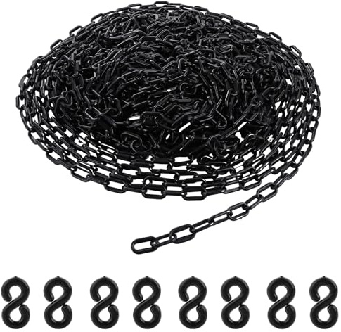 GBACHOOSE Plastic Chain Links, 30m x 6mm Chain Link Fence with 30 Pcs S Buckle, 98ft Black Plastic Chain Barrier for Crowd Control, Traffic, Queuing Line