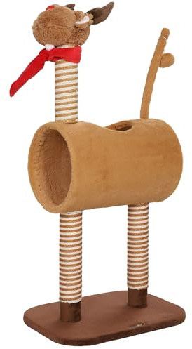 PawHut Kratzbaum 98 cm Katzenturm im Hirschdesign Höhle Spielball Braun | Jutestämme, Katzenkratzbaum, Kletterbaum, für mittelgroße Katzen