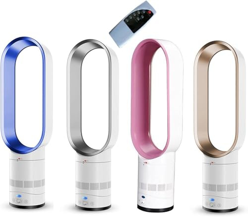 Ventilateur sans Pale, Ventilateur De Tour De Refroidissement avec Télécommande Et Oscillant, Ventilateur sur Pied, Ventilateur Silencieux sans Feuille pour Le Bureau, Chambre à, Silver
