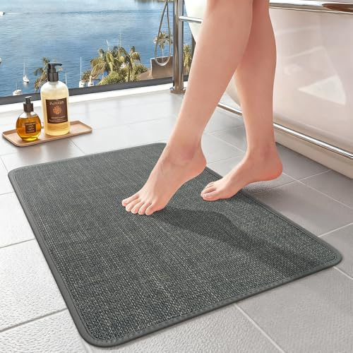 Tapis de Bain Antidérapant,Doux Douche Séchage Rapide,Tapis à Poils Courts pour Sol de Bain,Tapis Salle de Bain Absorbant pour Baignoire, Douche, Chambres (Gris Foncé, 40x60cm)