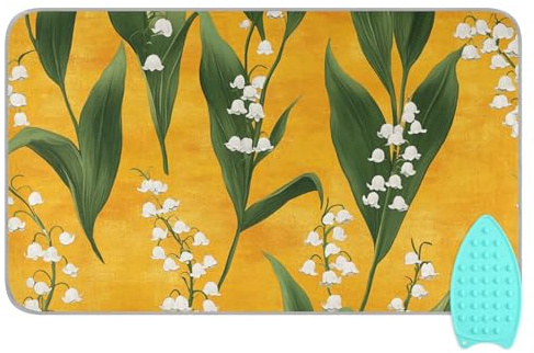 Sweet Lily of The Valley Flower Gold - Copriasse da stiro pieghevole con supporto in silicone per ferro da stiro, compatto, per piano d'appoggio dell'asciugatrice, 121,9 x 71,1 cm