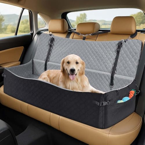 unipaws Hunde Autositz für mittlere & große Hunde bis 55 kg, Autositz Hund mit Vorder-/Seiteneinstieg, 2 Sicherheitsgurten & Taschen, Abnehmbar & Waschbar, Hundebett Auto Rückbank (Schwarz/Grau)