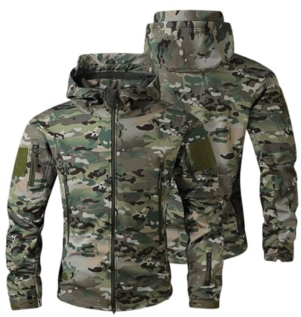 Celanisai Chaqueta Softshell Hombre Camuflaje Impermeable, Chaqueta de Trabajo Militar, Sudadera con Capucha para Exterior, Cortavientos, Camping, Senderismo, Chaquetas Militares