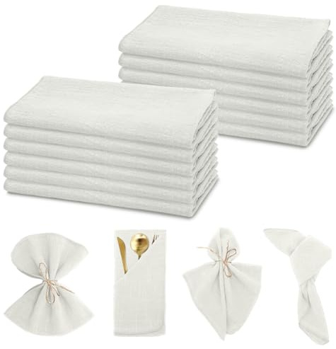 DASIAUTOEM Stoffservietten 12 Stück, Baumwolle Servietten 42x42 cm, Weiche Stoff Tischservietten, Waschbare Tischservietten für Abendessen Partys Geburtstag Hochzeit Weihnachten (Hellgrau)