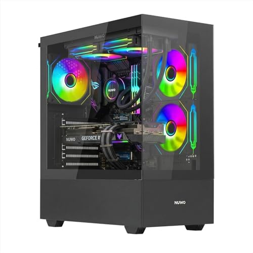 Nuwo Clash CK500 | ATX Mid Tower Gaming PC-fodral | 3 ARGB fläktar 120 mm | Framsida och sidopanel i härdat glas utan ram | svart