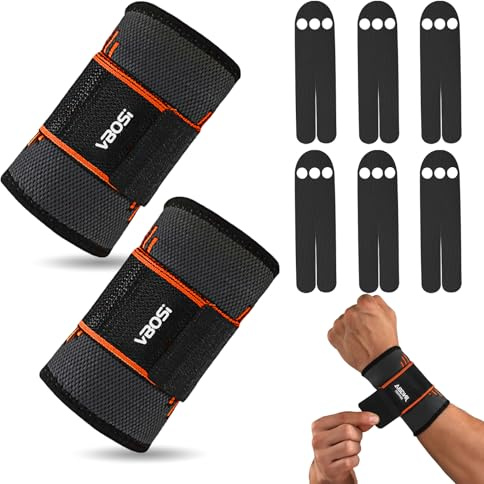 Lot De 2 Bandes Protege Poignet,Avec Fermeture Velcro Bandage Poignet,Élasticité Réglable Wrist Wraps,Comprend 6 Bandes Musculaires Pour Poignets,Convient Au Sport Et Au Fitness (Orange,Taille L)
