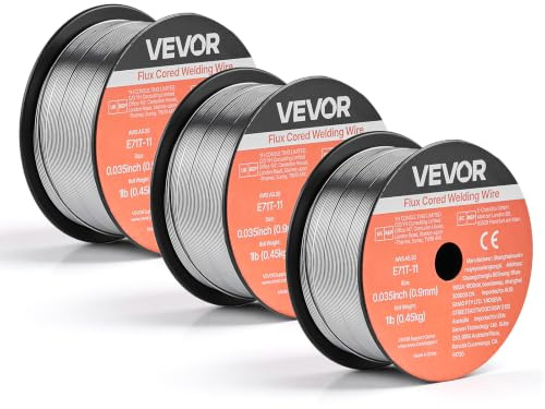 VEVOR Alambre de Soldadura MIG con Núcleo Fundente, E71T-11, 0,9 mm, 0,45 kg, Acero Dulce sin Gas, con Bajas Salpicaduras para Soldadura por Arco en Cualquier Posición, para Exteriores, 3 Rollos