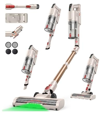 Cordless Vacuum Cleaner, 550W 45KPA 50Mins Rechargeable Battery, Stick Cordless Vacuum with Bendable Wand, Anti-tangle Brush, Extended Foldable to 90°, Handheld Vacuum Cleaner for Home/Pet Hair/Floors