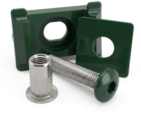 PB Schrauben® 25x Doppelstabmattenzaun Befestigung Set in Moosgrün (RAL 6005) komplett I Schrauben, Klemmplättchen, Klemmblock und Niete - Rostfrei - Zubehör I Coated in Germany