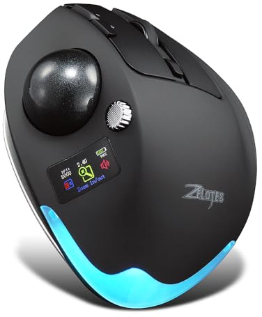 zelotes Kabellose Trackball Maus mit Display,Bluetooth,4800DPI,9 Tasten,Daumenbedienung,Wiederaufladbar, Ergonomische Design,Maus Kabellos Funkmaus für Laptop,PC,Tablets