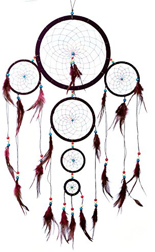 DonDon Atrapasueños Dreamcatcher Grande XXL para sueños Buenos con Perlas y Plumas Naturales Marrón - Ø 28 cm