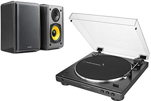 Audio-Technica AT-LP60XBT Bluetooth Transmit Turntable Compatible for Edifier R1010BT Speakers Exclusive to Digitalis Audio (Bluetooth Black Speakers)