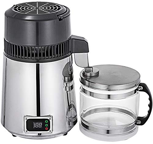 VEVOR Destilador de Agua de Acero Inoxidable 750W, Destilación Filtro Purificador de 4L, Destilador de Agua Portátil con Botella de Vidrio de Colección Pura Máquina para el Agua Destilada Casera