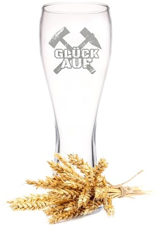 GRAVURZEILE Leonardo Weizenglas - Glück Auf - Schlägel + Eisen - Geschenk für Bergmänner - schönes Geburtstagsgeschenk für alle Zeche & Bergbau Männer - Erinnerungsgeschenk Zeche Bergbau