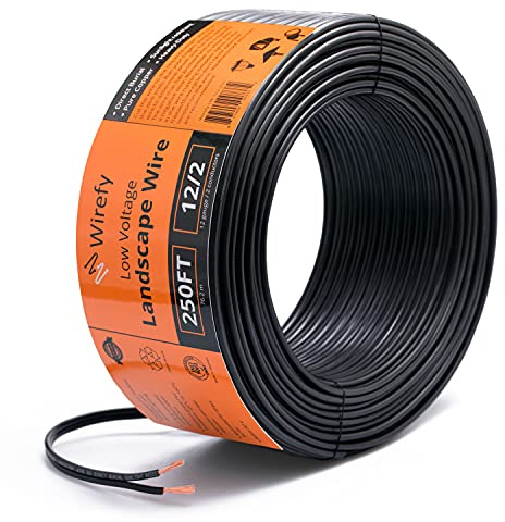 Wirefy 12/2 Low Voltage Landscape Wire 250 ft | Low Voltage Landscape Lighting Wire | Pure Copper | Outdoor Direct Burial | 12-Gauge 2-Conductor 250 Feet