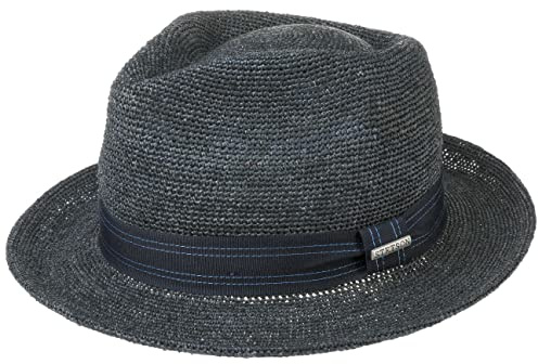 Stetson Crochet Fedora Raffiahut Einfarbiger Hut 100% Raffiastroh Klassische Form Unisex Frühjahr Sommer dunkelblau S (54-55 cm)