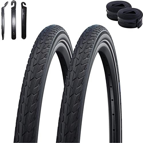 2 x Schwalbe Road Cruiser K-Guard mit Reflex in Schwarz 42-622 (28.0 x 1.6) + 2 x Schwalbe Schläuche AV17 inkl. maxxi4you Reifenheber