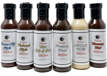 BBQ Sauce | Regional Variety 6 Pack | 12 Fluid Ounce Bottles with Flavor Lock Caps | Alabama White | Kansas City | Texas BBQ | Piedmont Dipping | Kentucky Black | Tenessee Red | Premium | Crafted in Small Batches | 6-Pack Variety – Savor the Best Regional BBQ Styles!