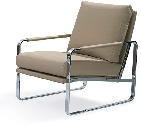 Angel Cerda - Sillón Tapizado en Polipiel Color Visón - Cojín de Respaldo y Reposabrazos Tapizados - Sillones para el Salón, Comedor y Zona de Lectura - Diseño Moderno - 67 x 100 x 89cm