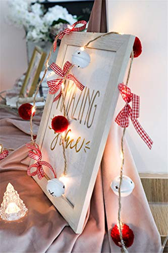 Nicole Knupfer Led Lichterkette, 2m 20er LED Weihnachtslichterkette Weihnachtsbaum Mistel Tannenzapfen Lichterketten Deko für Weihnachten Party (Pompon + Weihnachtsglocke)