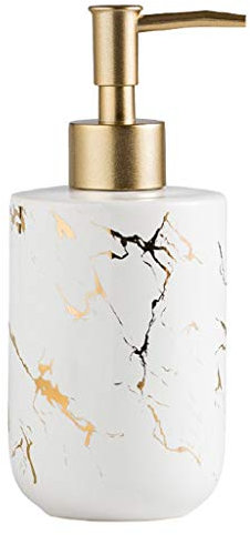 Dosificador jabon baño Baño De Cerámica Dispensador de Jabón Desinfectante de Manos Botella de Mármol Dorado Textura de Metal Mate Cabeza de Bomba de Resorte de Superficie de Metal Bomba de jabón líqu