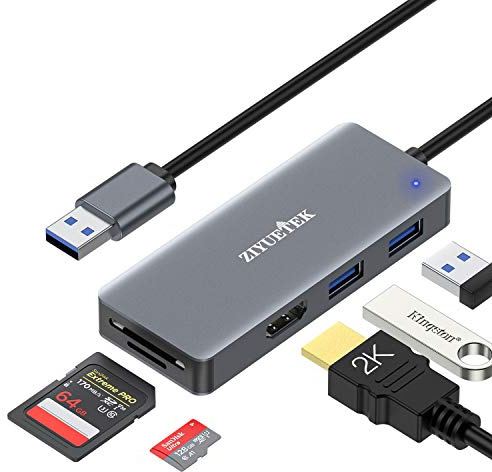 USB to HDMI Adapter, 5-in-1 USB hub 3.0 with HDMI 1080p for Extended Monitor PC Laptop Desktop, 2 USB Ports, SD and Micro SD Card Reader Support Windows, MACOS