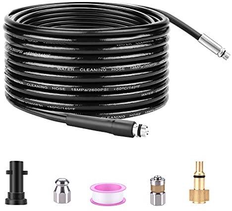 WADEO Pressure Washer Hose, [15M/50FT] [Full Set of Adapters] Flexible Drain Rod Kit, Compatible with Karcher K2 to K7 Series, LAVOR, Bosch