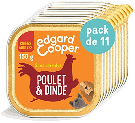 Edgard & Cooper Pâté Pour Chien, (Poulet & Dinde, 150g x 11), Sans Céréales, Viande fraîche et protéines de qualité, Vrais ingrédients pour chiens, Hypoallergénique, Sans sucres ajoutés