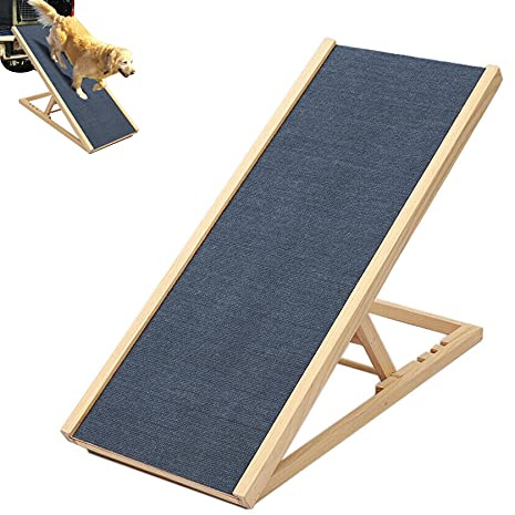 DayPlus Hunderampe, Hunderampe für Auto Bett Sofa, Auto Rampe für Hund, Anti-Rutsch Teppich, Haustier Rampe Welpe große Hunde bis 150 kg, Holz und Klappbar Design (100x40cm)