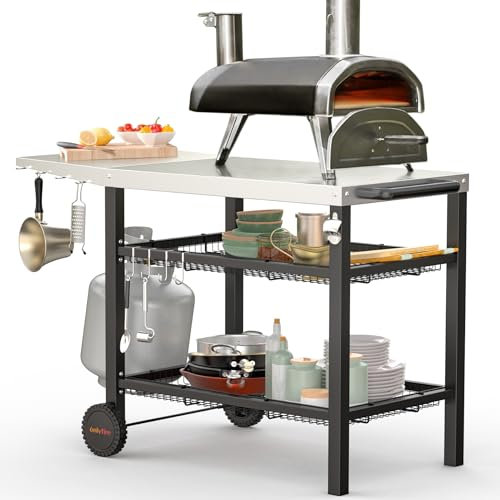 onlyfire Outdoor Pizza Oven Table 3 Tiers Food Prep Cart Grill Stand