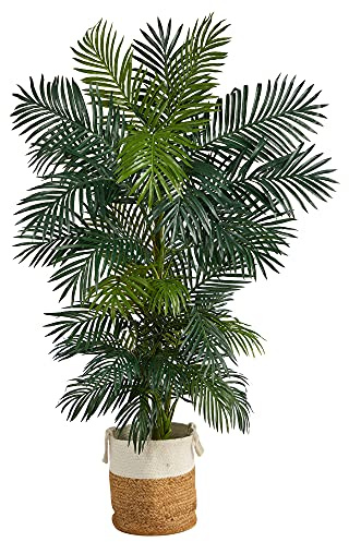 Nearly Natural 6.5ft. Golden Cane Artificial Palm Tree in Handmade Natural Jute and Cotton Planter